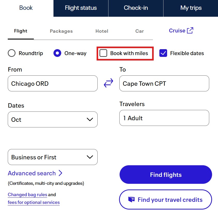 airline award miles search