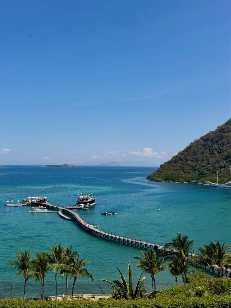 View of the harbor and jetty from a hotel in Labuan Bajo before boarding the liveaboard