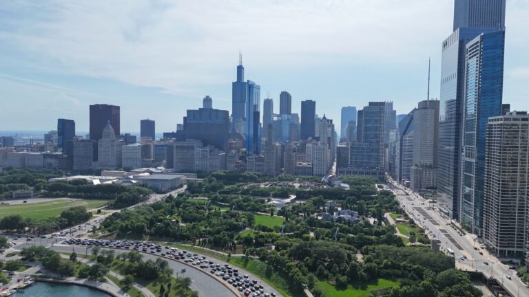 Downtown Chicago skyline over Millennium Park, a highlight from this Chicago travel guide