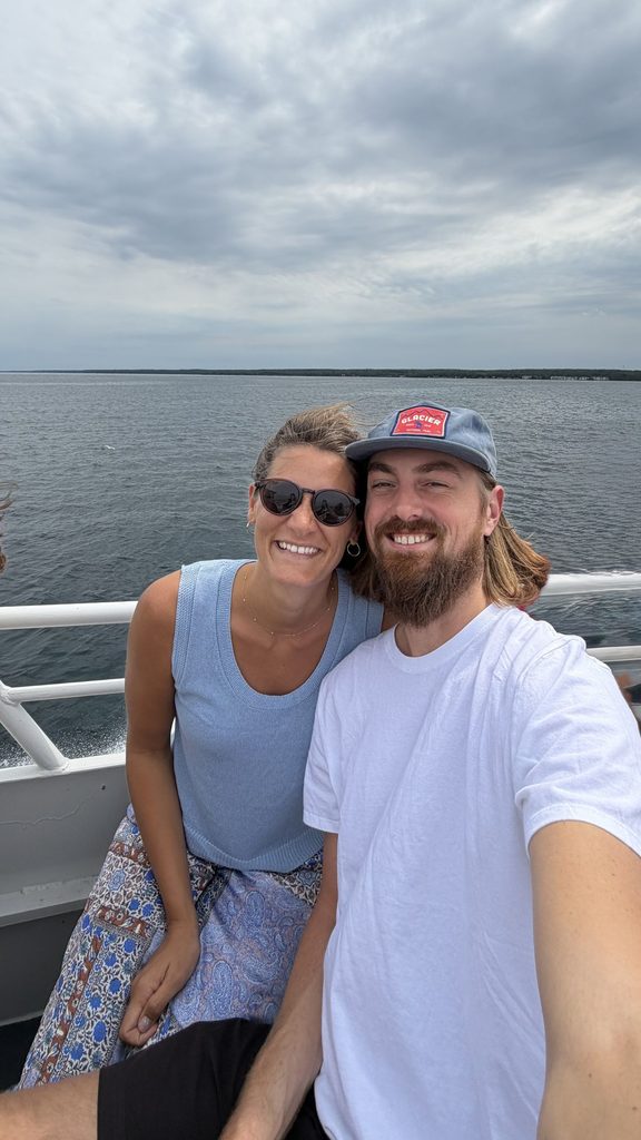 Couple taking a selfie on the ferry to Mackinac Island